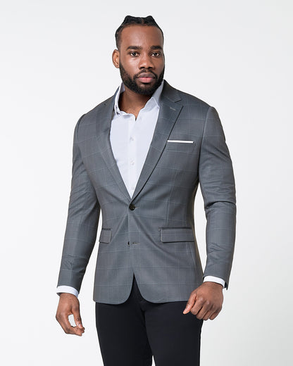 Athletic Fit Stretch Blazer - Grey and White Big Windowpane | State & Liberty Suits|Blazers