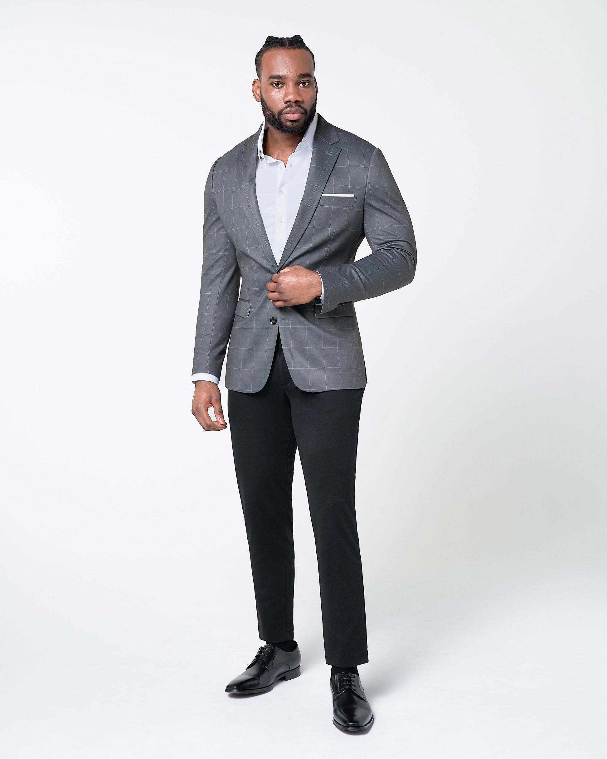 Athletic Fit Stretch Blazer - Grey and White Big Windowpane | State & Liberty Suits|Blazers