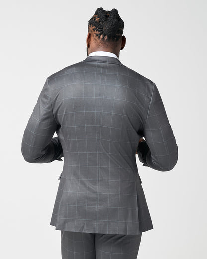 Athletic Fit Stretch Blazer - Grey and White Big Windowpane | State & Liberty Suits|Blazers