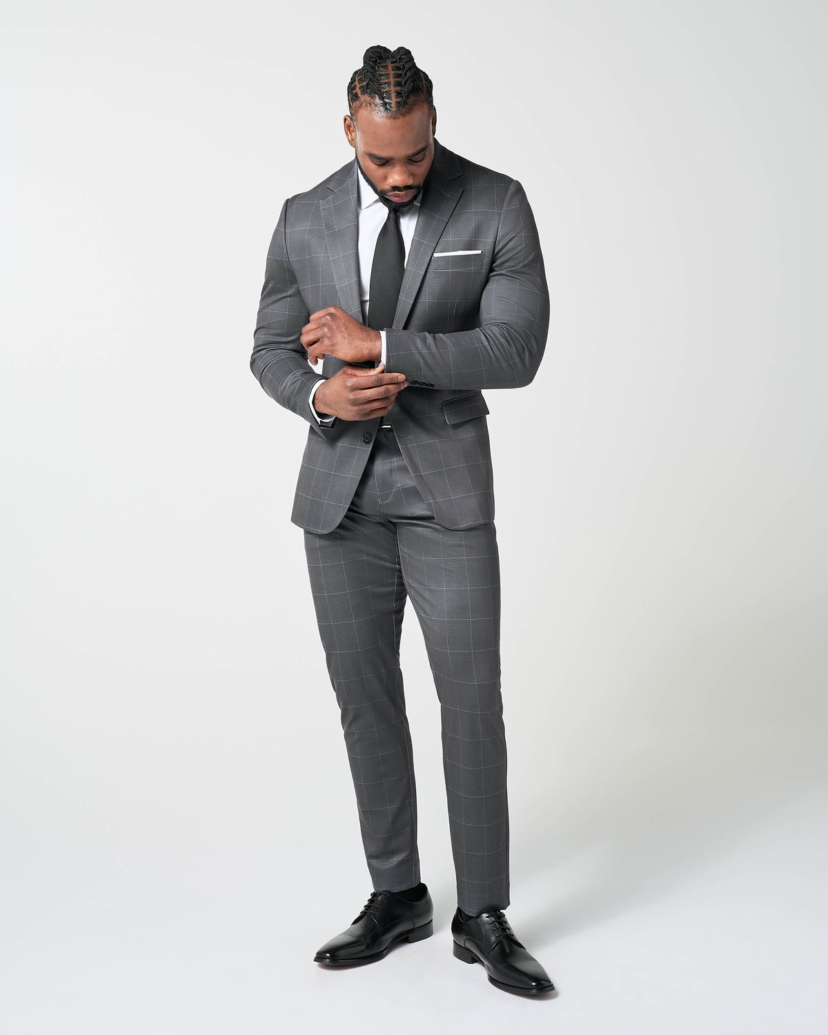 Athletic Fit Stretch Blazer - Grey and White Big Windowpane | State & Liberty Suits|Blazers