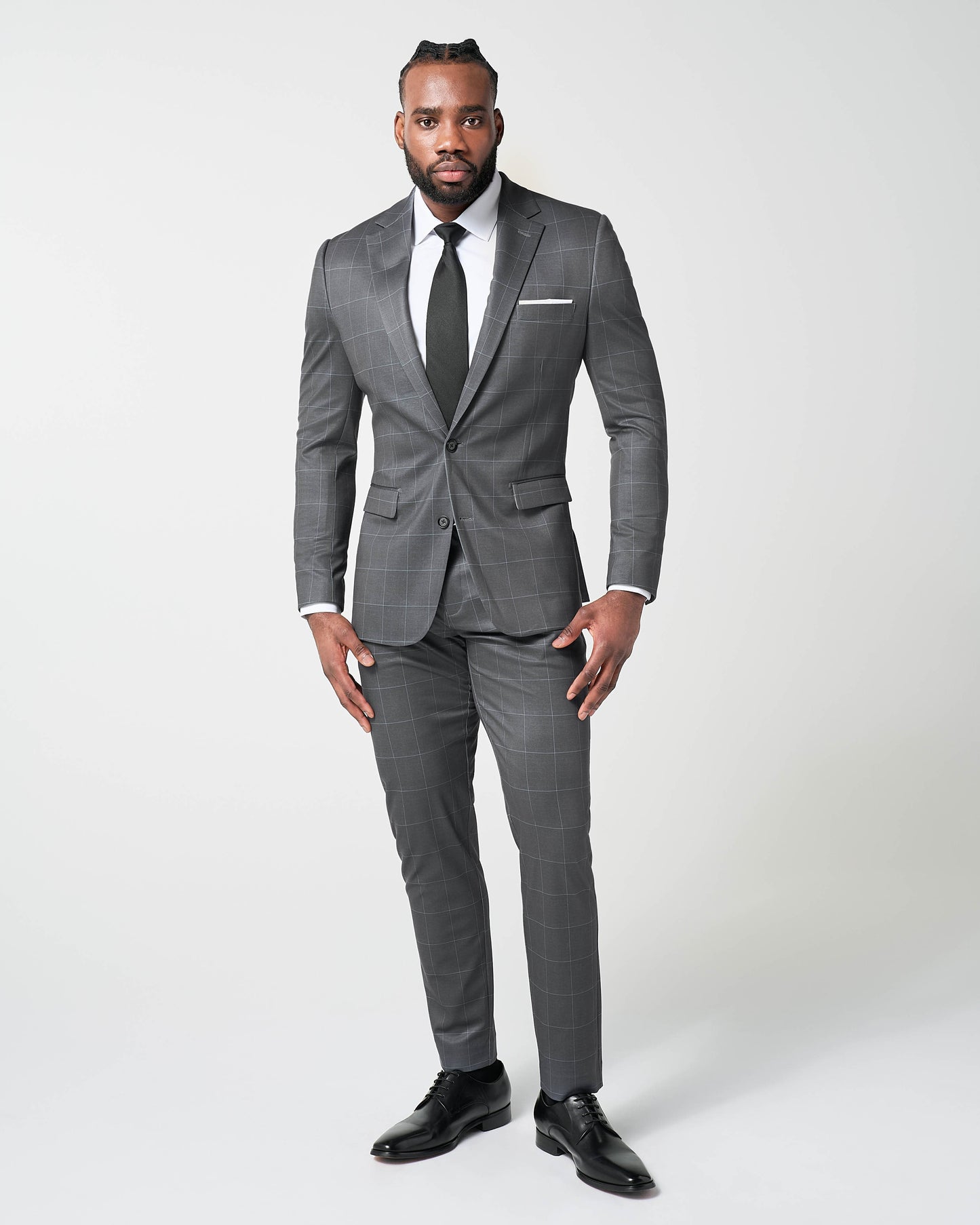 Athletic Fit Stretch Blazer - Grey and White Big Windowpane | State & Liberty Suits|Blazers
