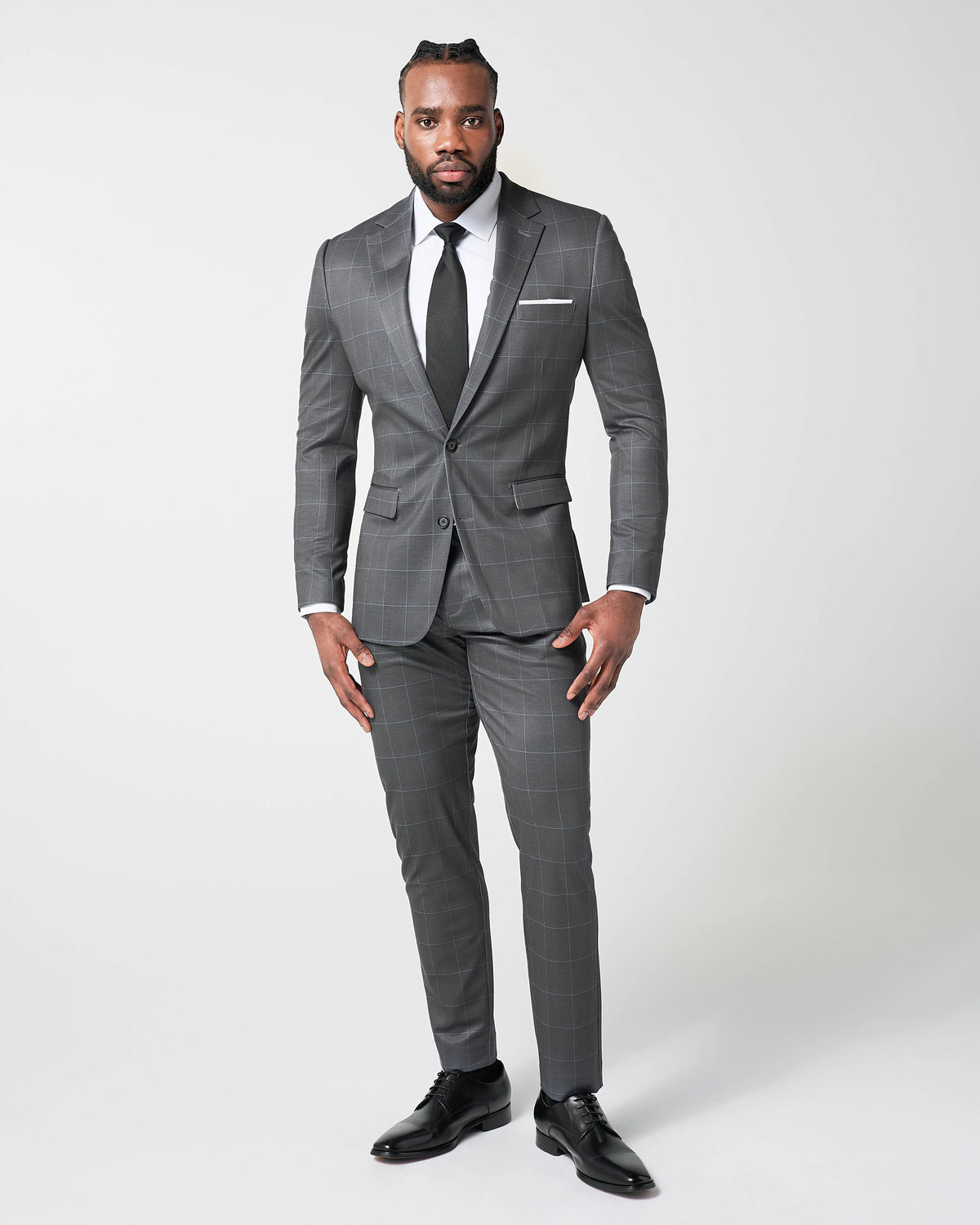 Athletic Fit Stretch Blazer - Grey and White Big Windowpane | State & Liberty Suits|Blazers