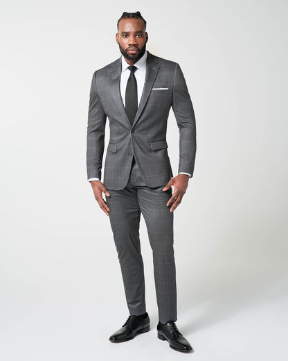 Athletic Fit Stretch Blazer - Grey and White Big Windowpane | State & Liberty Suits|Blazers