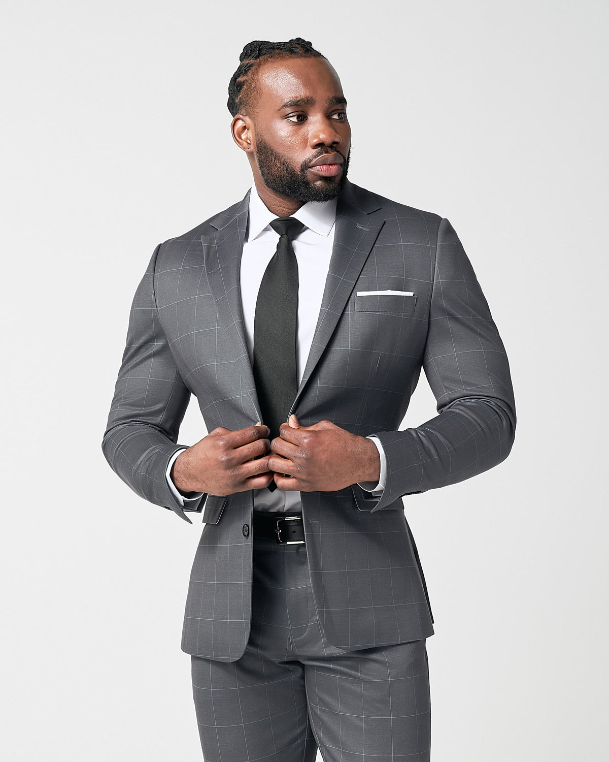 Athletic Fit Stretch Blazer - Grey and White Big Windowpane | State & Liberty Suits|Blazers