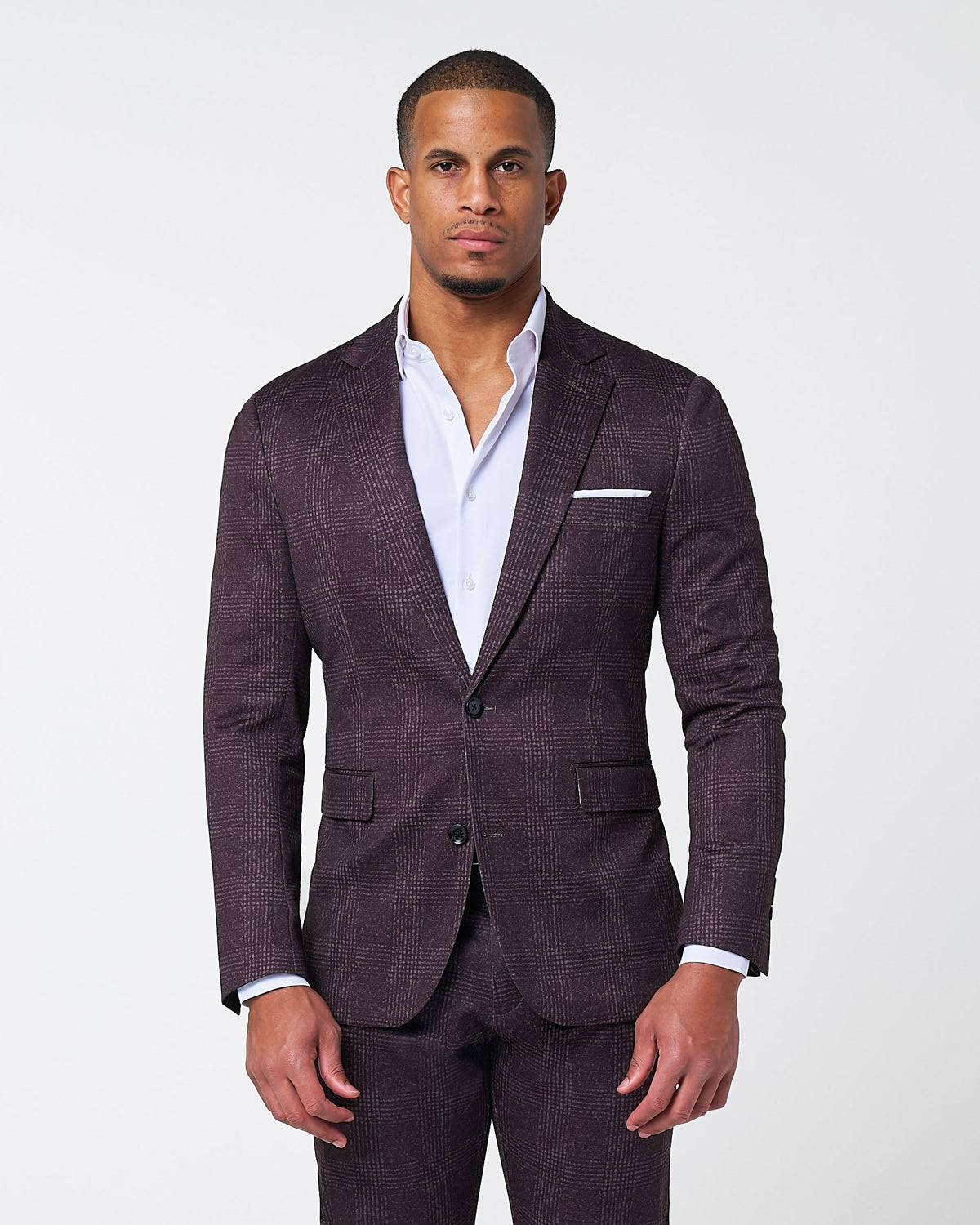 Athletic Fit Stretch Blazer - Burgundy Big Plaid | State & Liberty Suits|Blazers