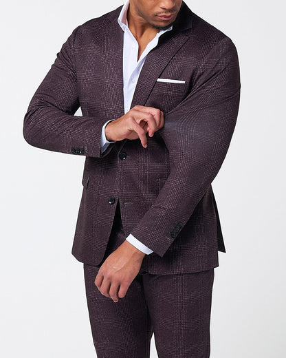 Athletic Fit Stretch Blazer - Burgundy Big Plaid | State & Liberty Suits|Blazers