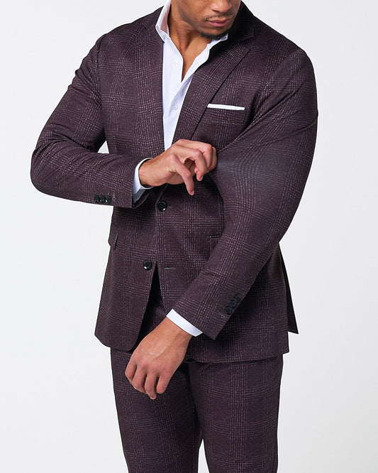 Athletic Fit Stretch Blazer - Burgundy Big Plaid | State & Liberty Suits|Blazers