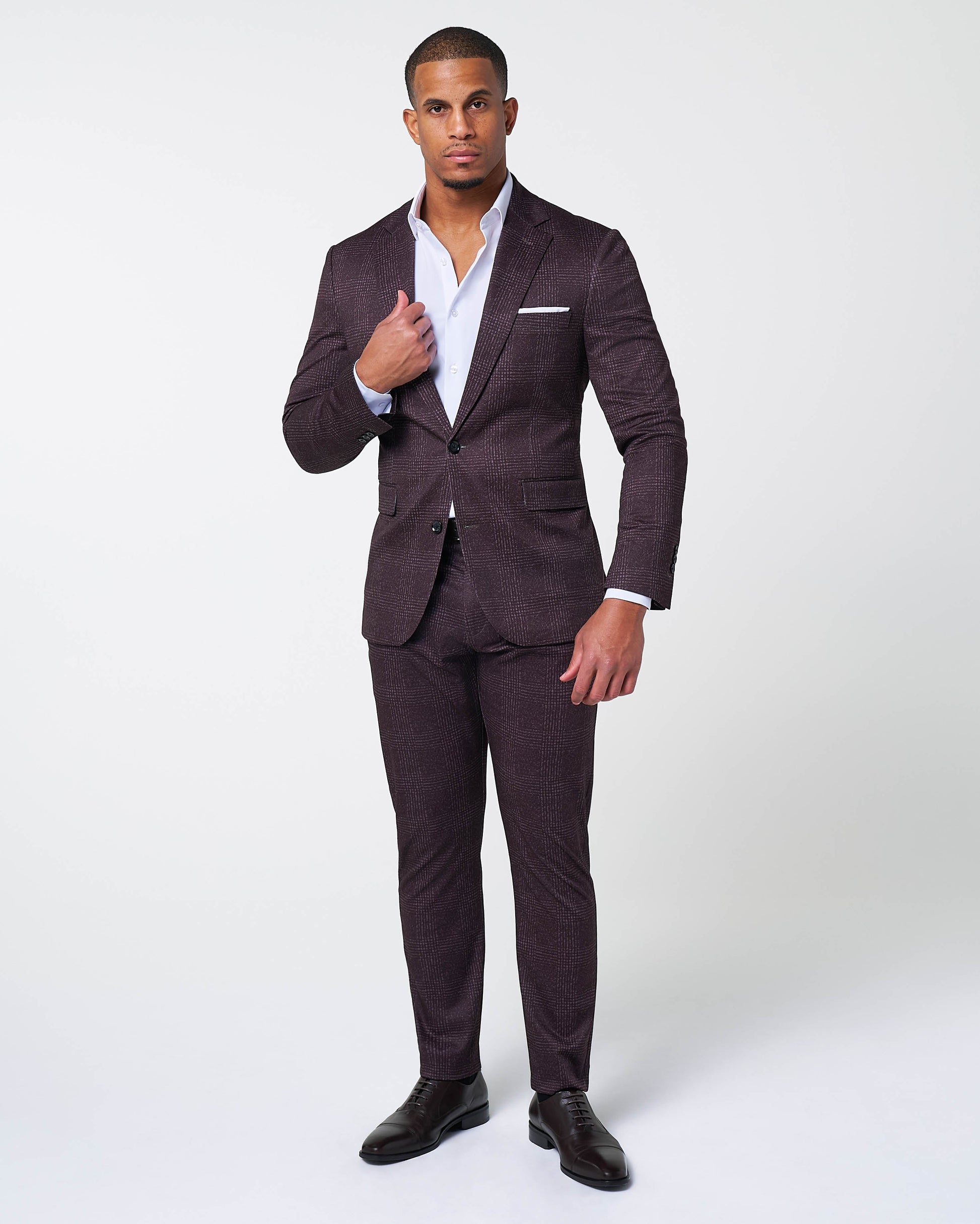 Athletic Fit Stretch Blazer - Burgundy Big Plaid | State & Liberty Suits|Blazers