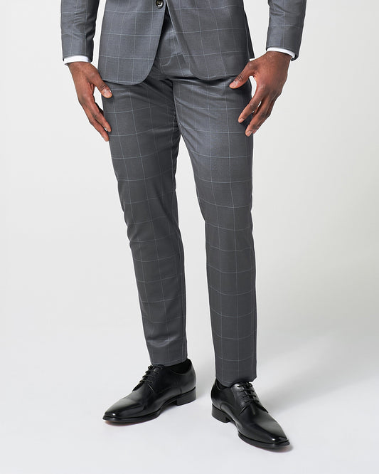 Athletic Fit Stretch Suit Pants - Grey and White Big Windowpane | State & Liberty Suits|Bottoms