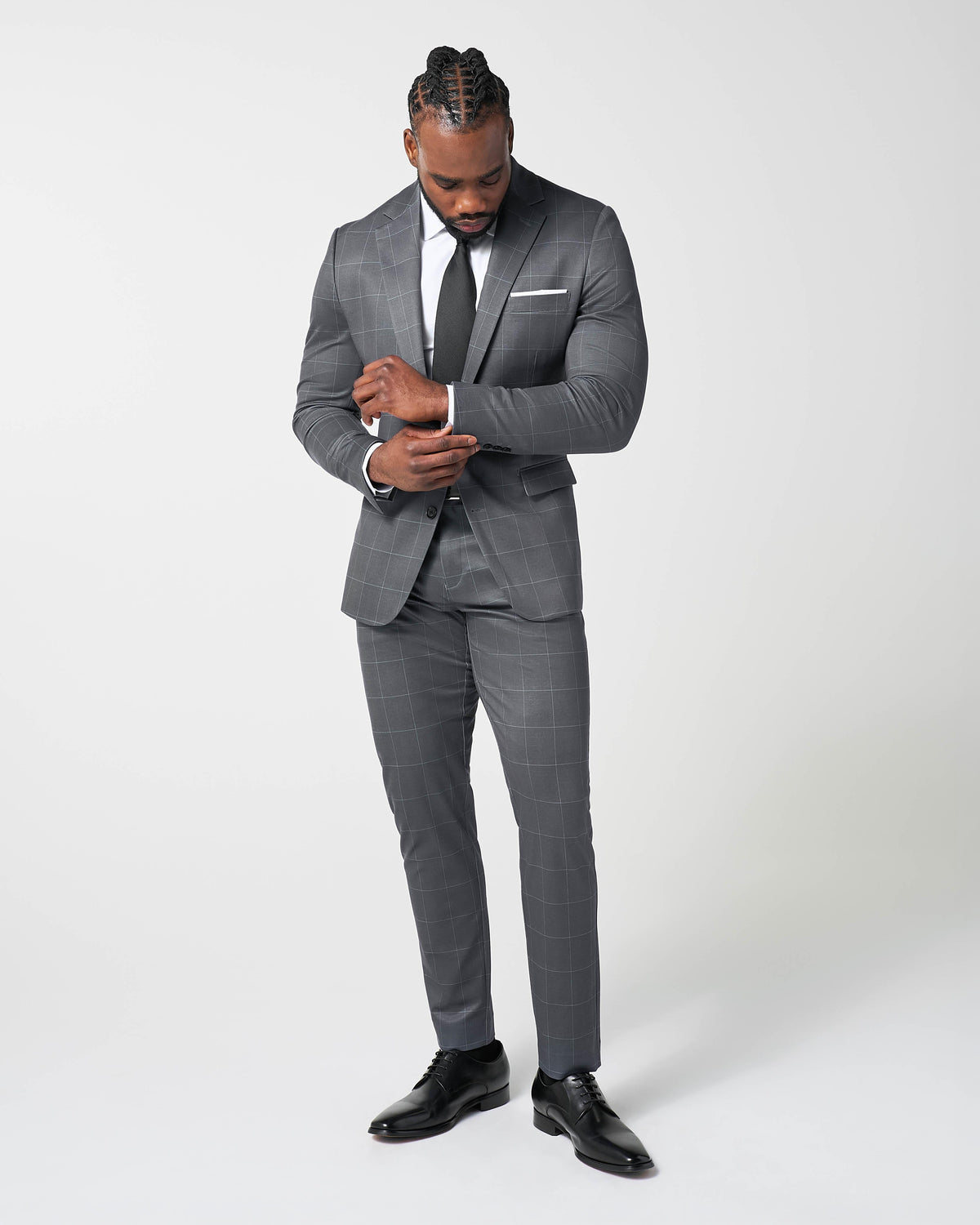Athletic Fit Stretch Suit Pants - Grey and White Big Windowpane | State & Liberty Suits|Bottoms