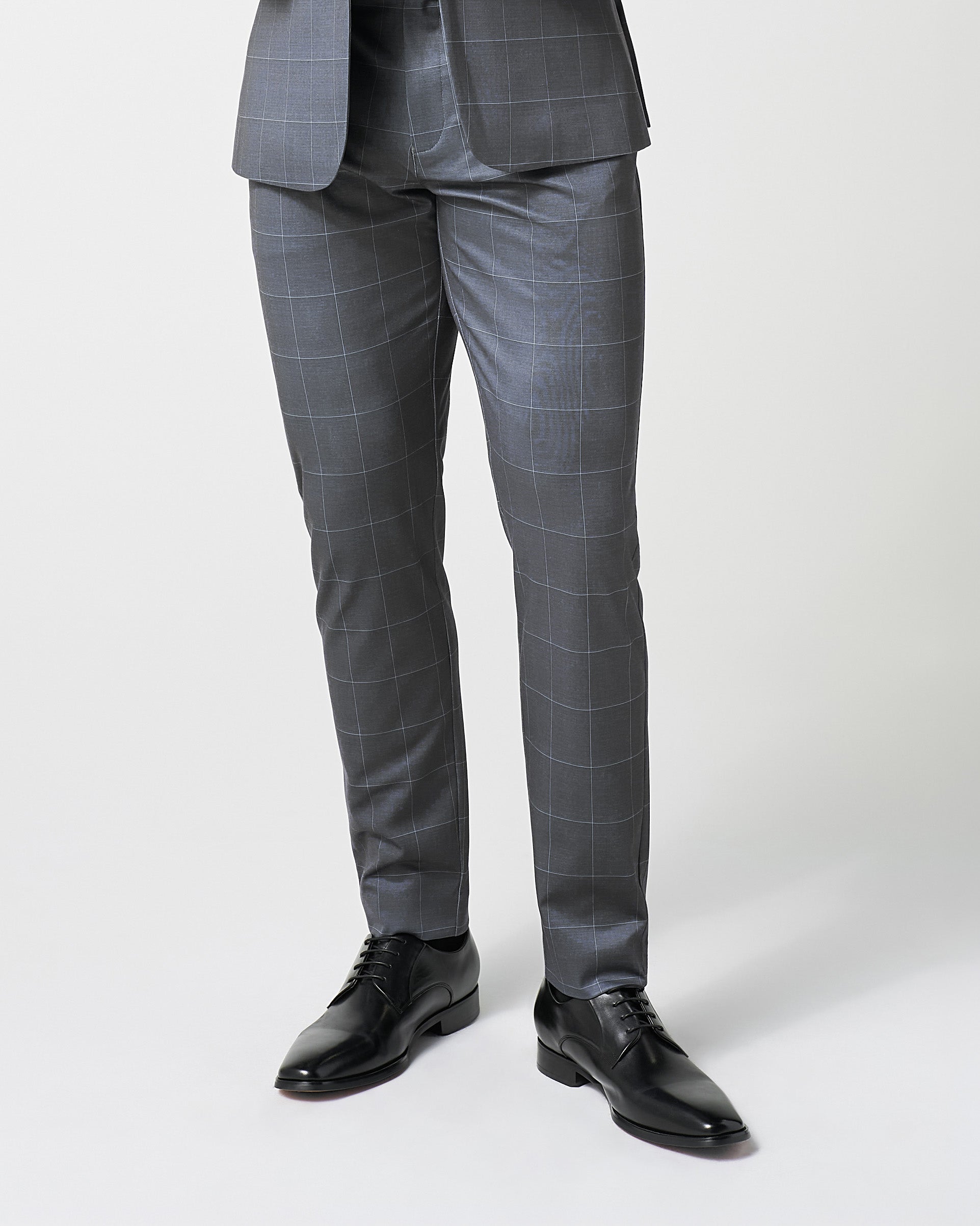 Athletic Fit Stretch Suit Pants - Grey and White Big Windowpane | State & Liberty Suits|Bottoms
