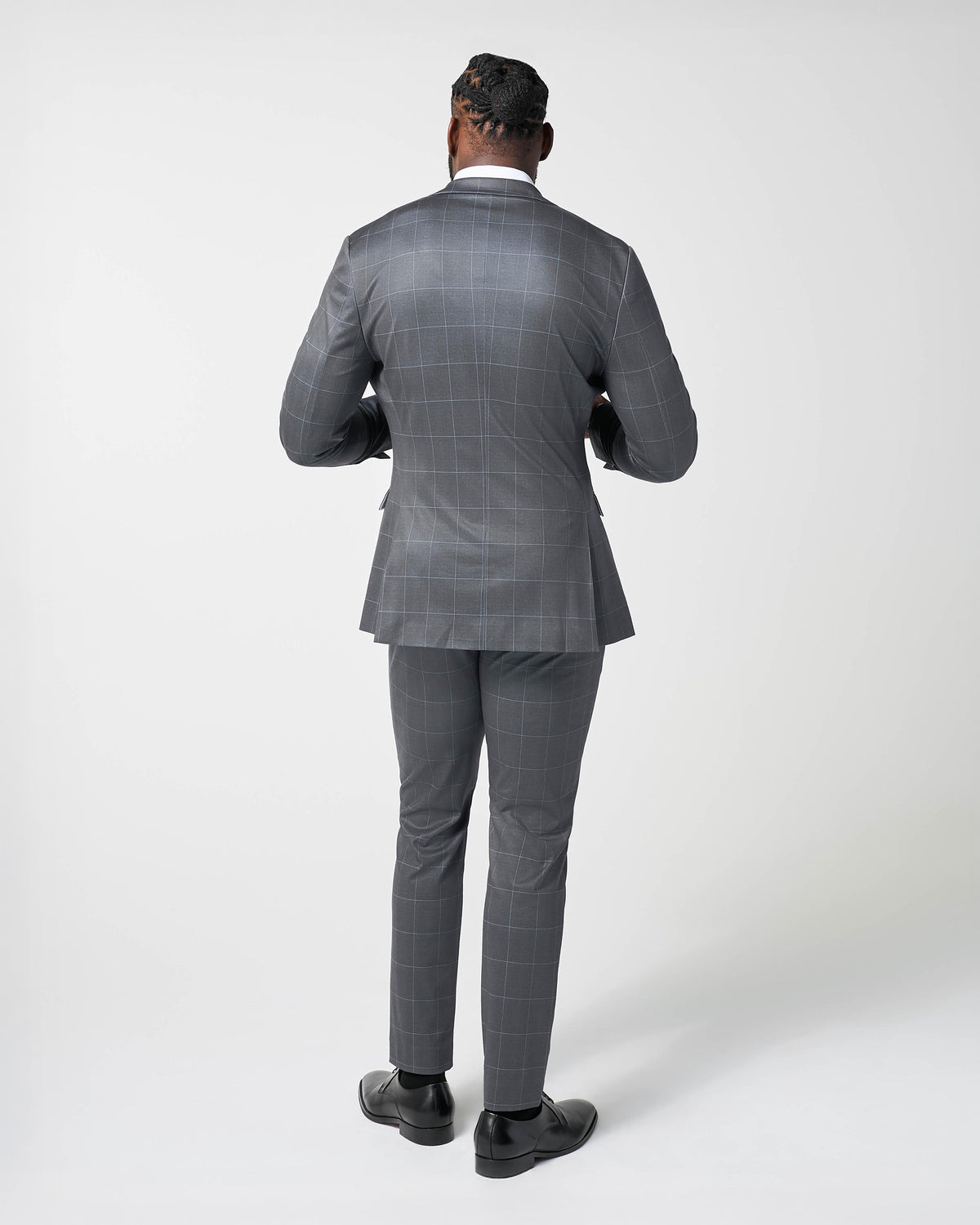 Athletic Fit Stretch Suit Pants - Grey and White Big Windowpane | State & Liberty Suits|Bottoms