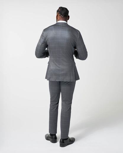 Athletic Fit Stretch Suit Pants - Grey and White Big Windowpane | State & Liberty Suits|Bottoms