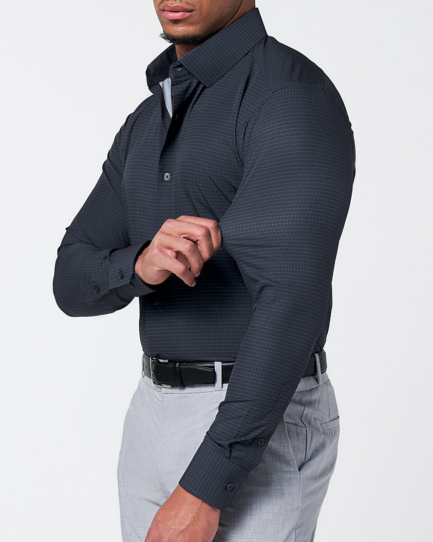 "The Avenue" Charcoal Grey & Light Grey Windowpane | State & Liberty Dress Shirts