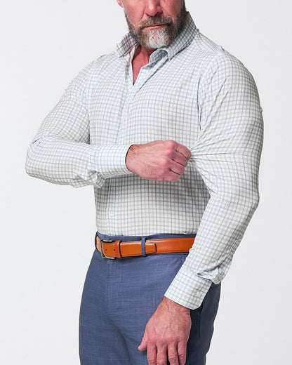 "The Amber" Grey & Light Green Mid Check | State & Liberty Dress Shirts