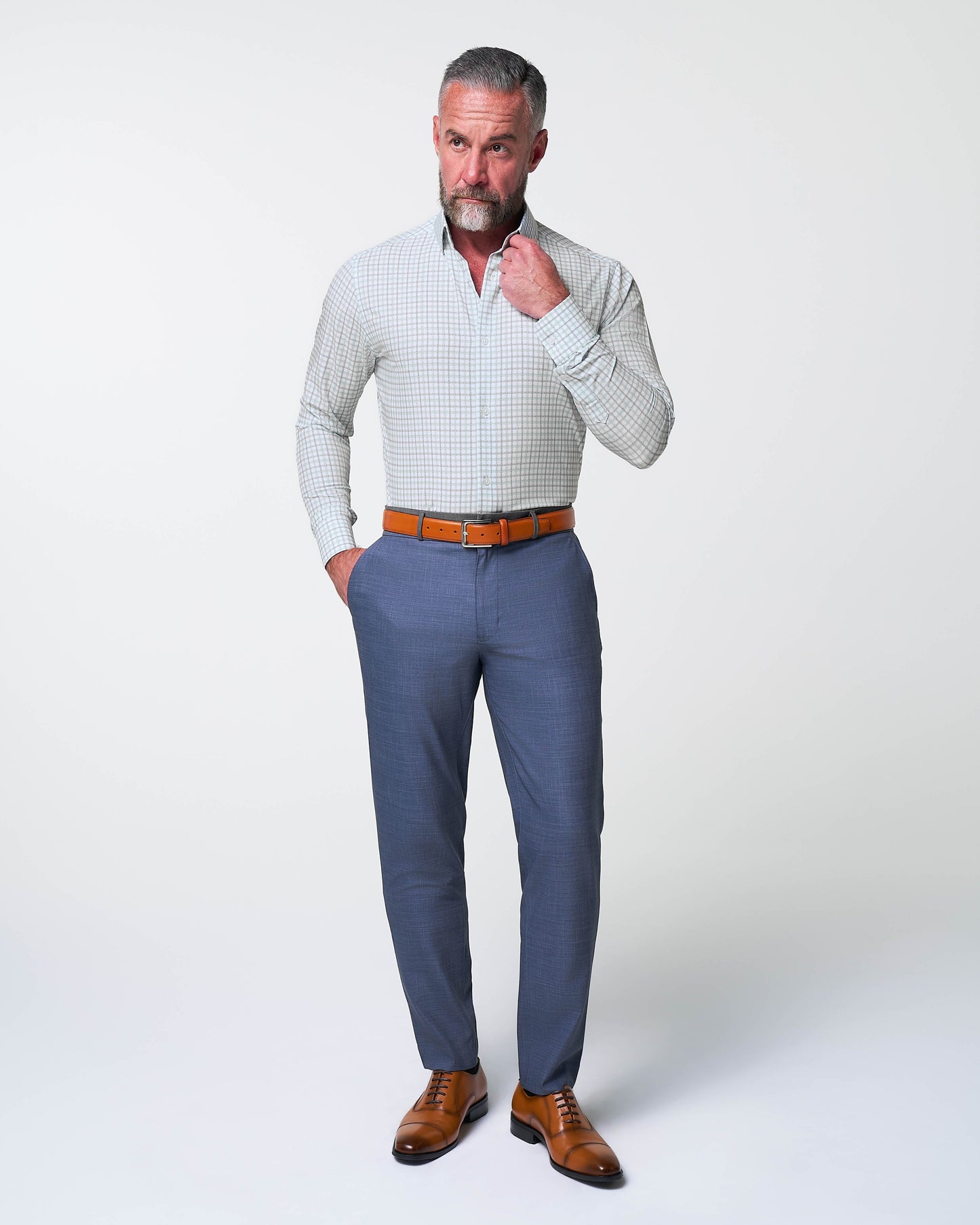 "The Amber" Grey & Light Green Mid Check | State & Liberty Dress Shirts