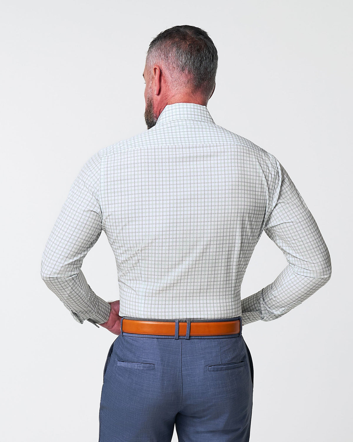 "The Amber" Grey & Light Green Mid Check | State & Liberty Dress Shirts