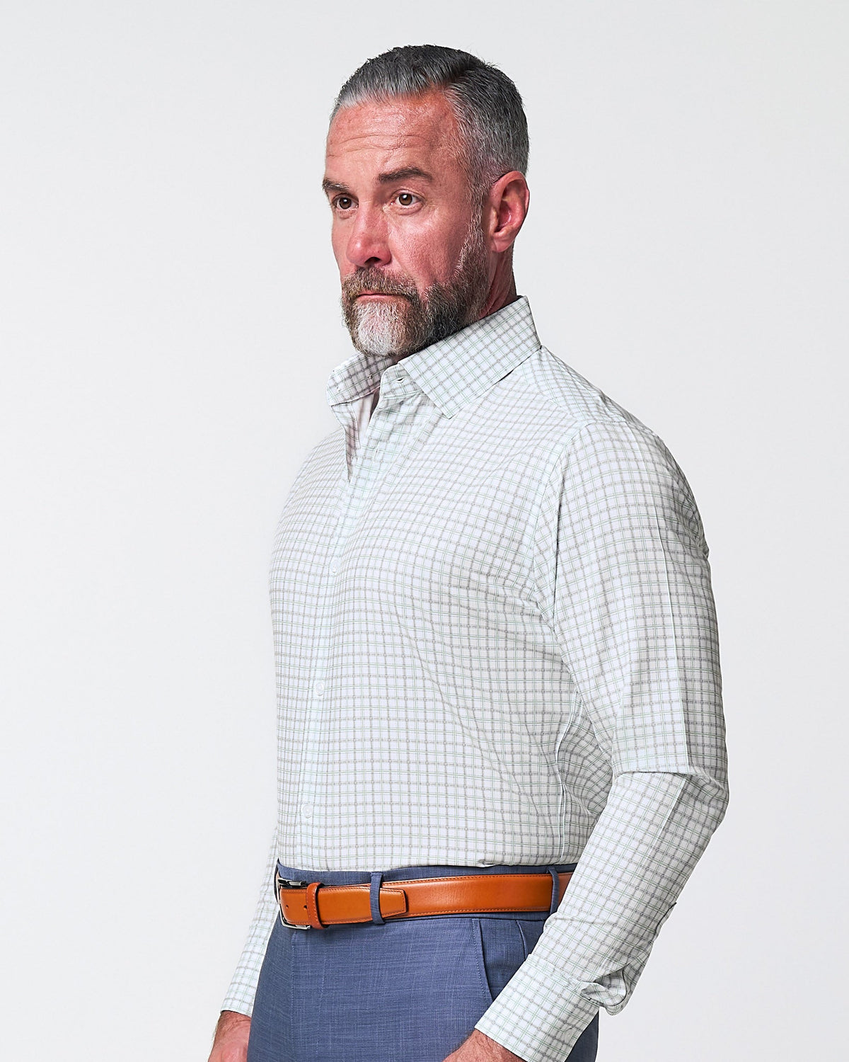 "The Amber" Grey & Light Green Mid Check | State & Liberty Dress Shirts