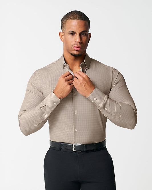 "The Brooks" Light Brown Double Check | State & Liberty Dress Shirts