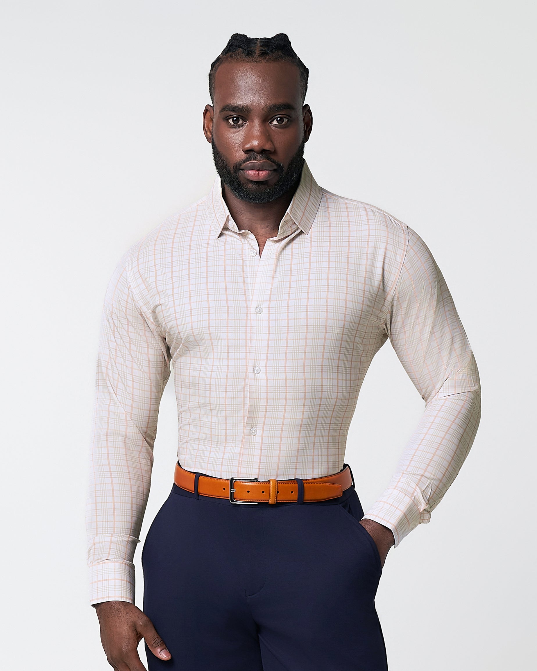 "The Carl" Orange, Yellow, & White Plaid | State & Liberty Dress Shirts