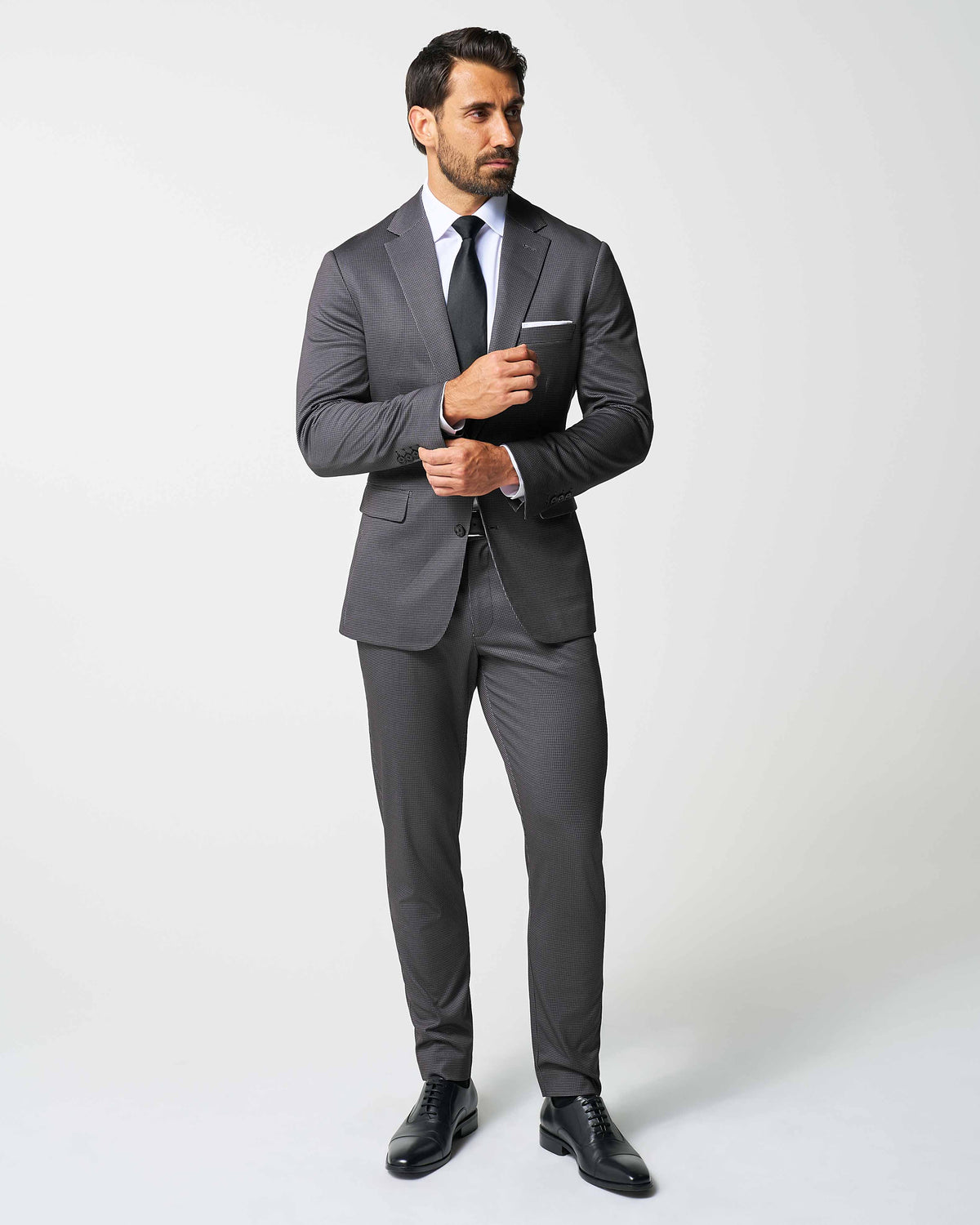 Athletic Fit Stretch Suit - Grey & Black Houndstooth | State & Liberty Suits