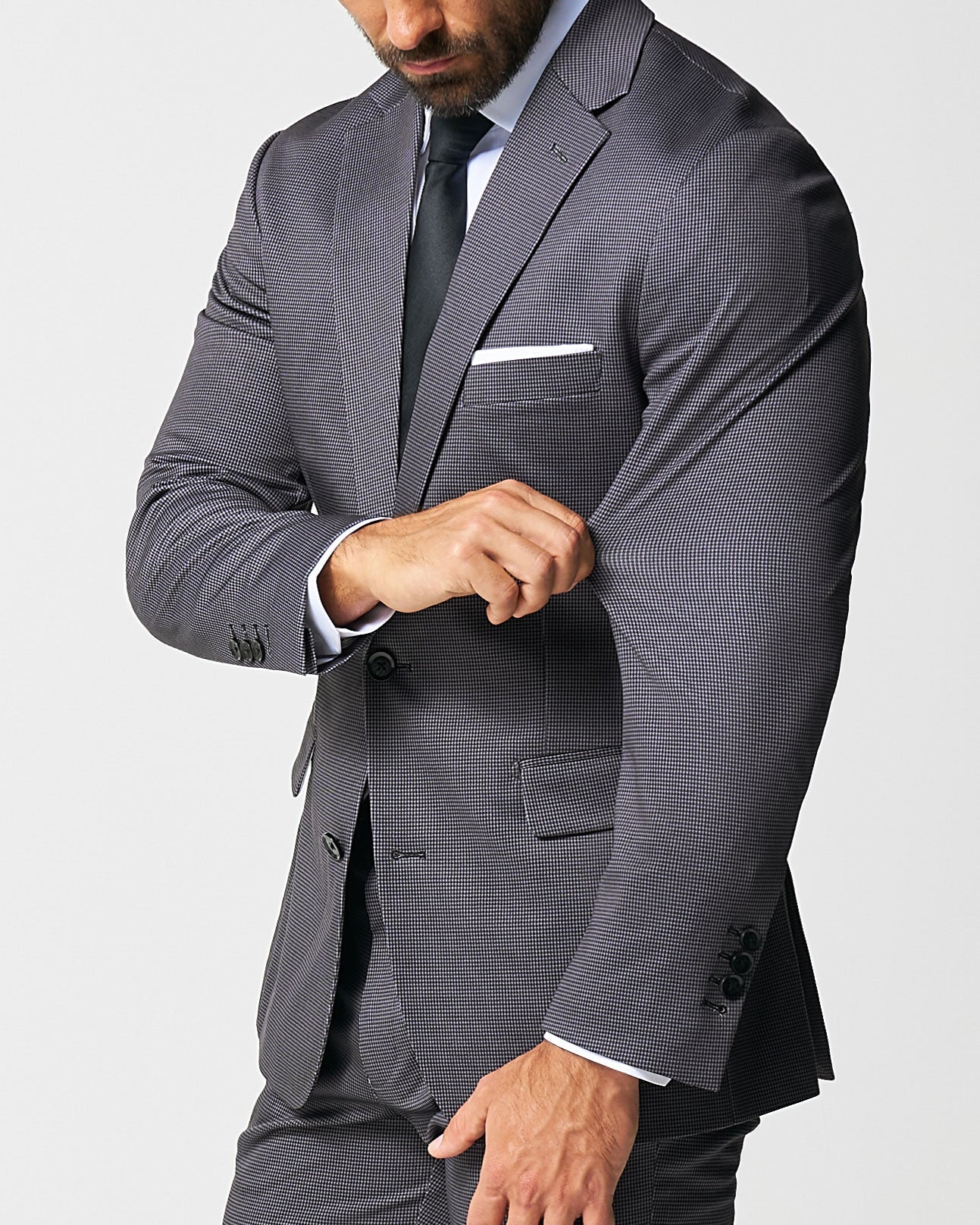 Athletic Fit Stretch Suit - Grey & Black Houndstooth | State & Liberty Suits