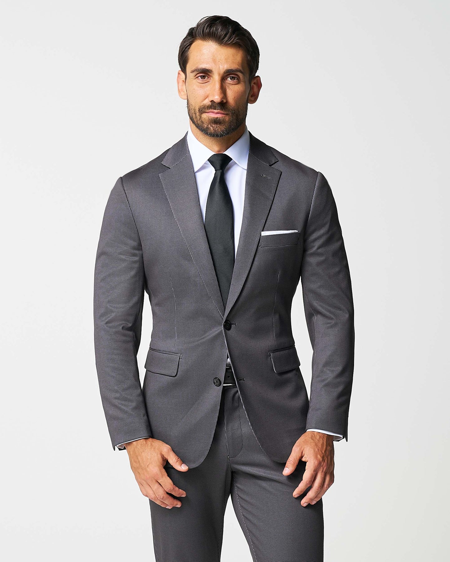 Athletic Fit Stretch Suit - Grey & Black Houndstooth | State & Liberty Suits