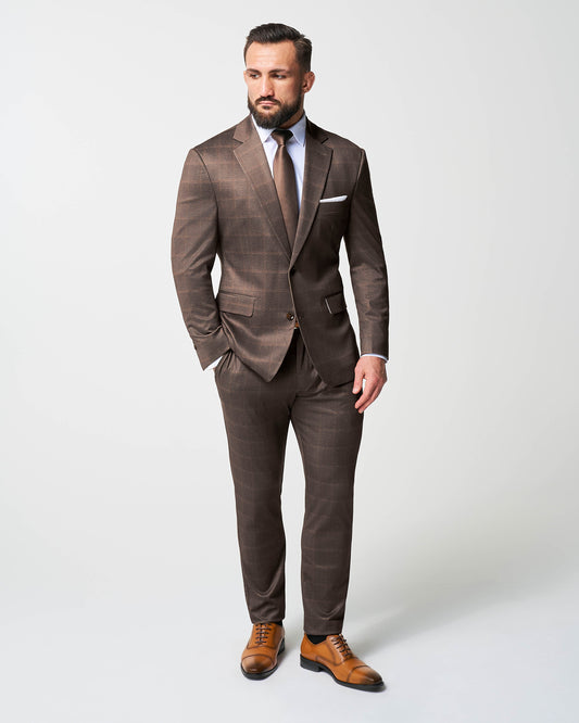Athletic Fit Stretch Suit - Bronzed Brown Big Windowpane | State & Liberty Suits