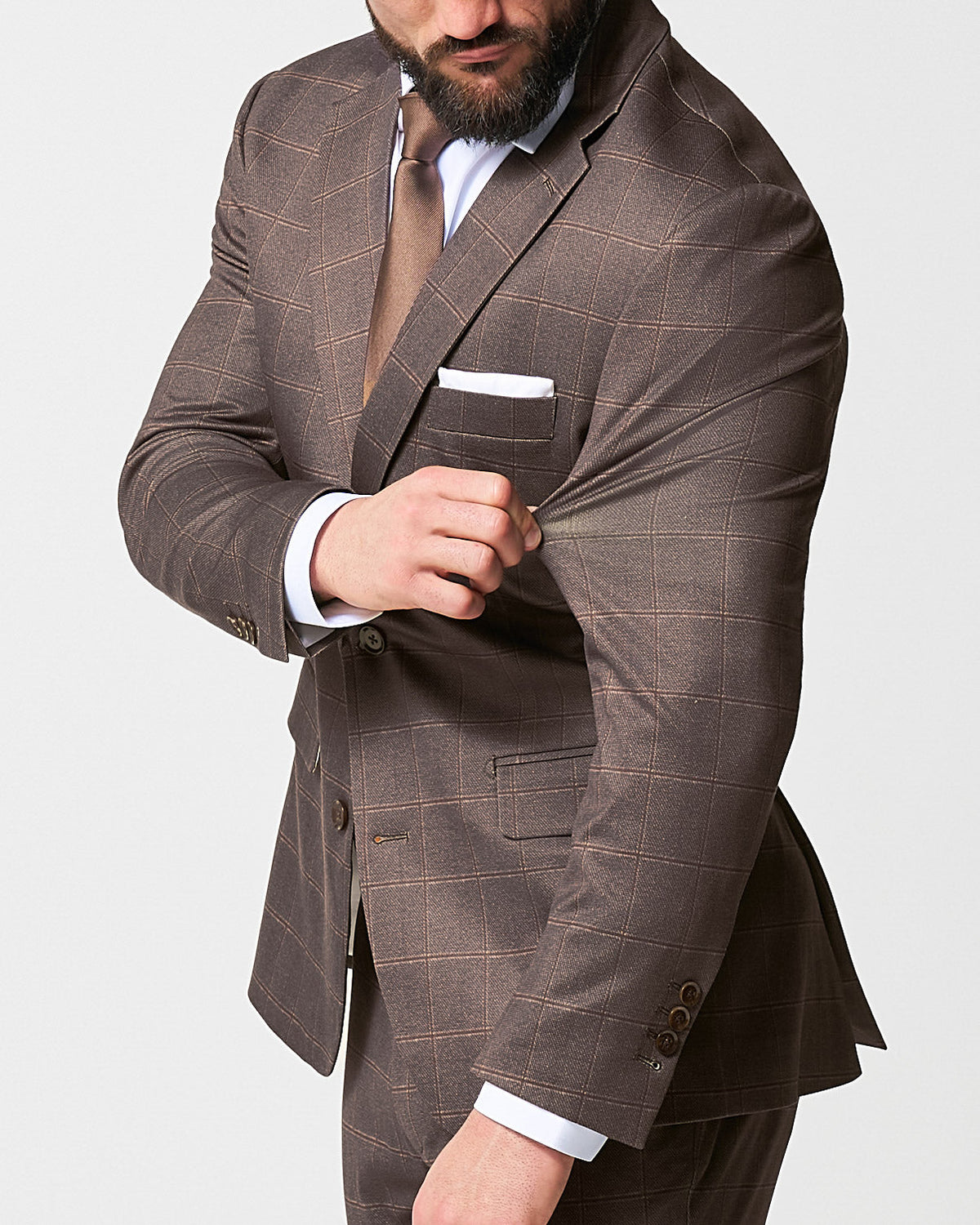 Athletic Fit Stretch Suit - Bronzed Brown Big Windowpane | State & Liberty Suits