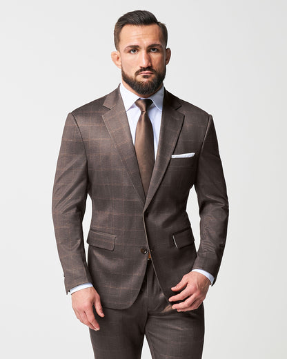 Athletic Fit Stretch Suit - Bronzed Brown Big Windowpane | State & Liberty Suits