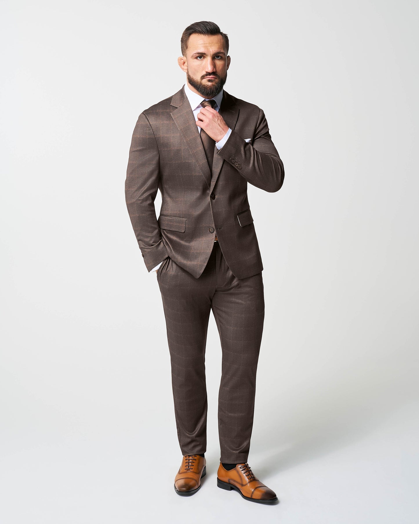 Athletic Fit Stretch Suit - Bronzed Brown Big Windowpane | State & Liberty Suits