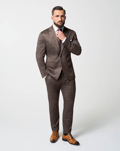 Athletic Fit Stretch Suit - Bronzed Brown Big Windowpane | State & Liberty Suits