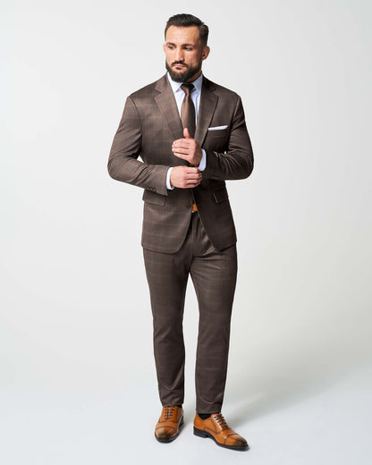Athletic Fit Stretch Suit - Bronzed Brown Big Windowpane | State & Liberty Suits