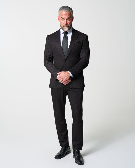 Athletic Fit Stretch Suit - Knit Charcoal Chalk Stripe | State & Liberty Suits