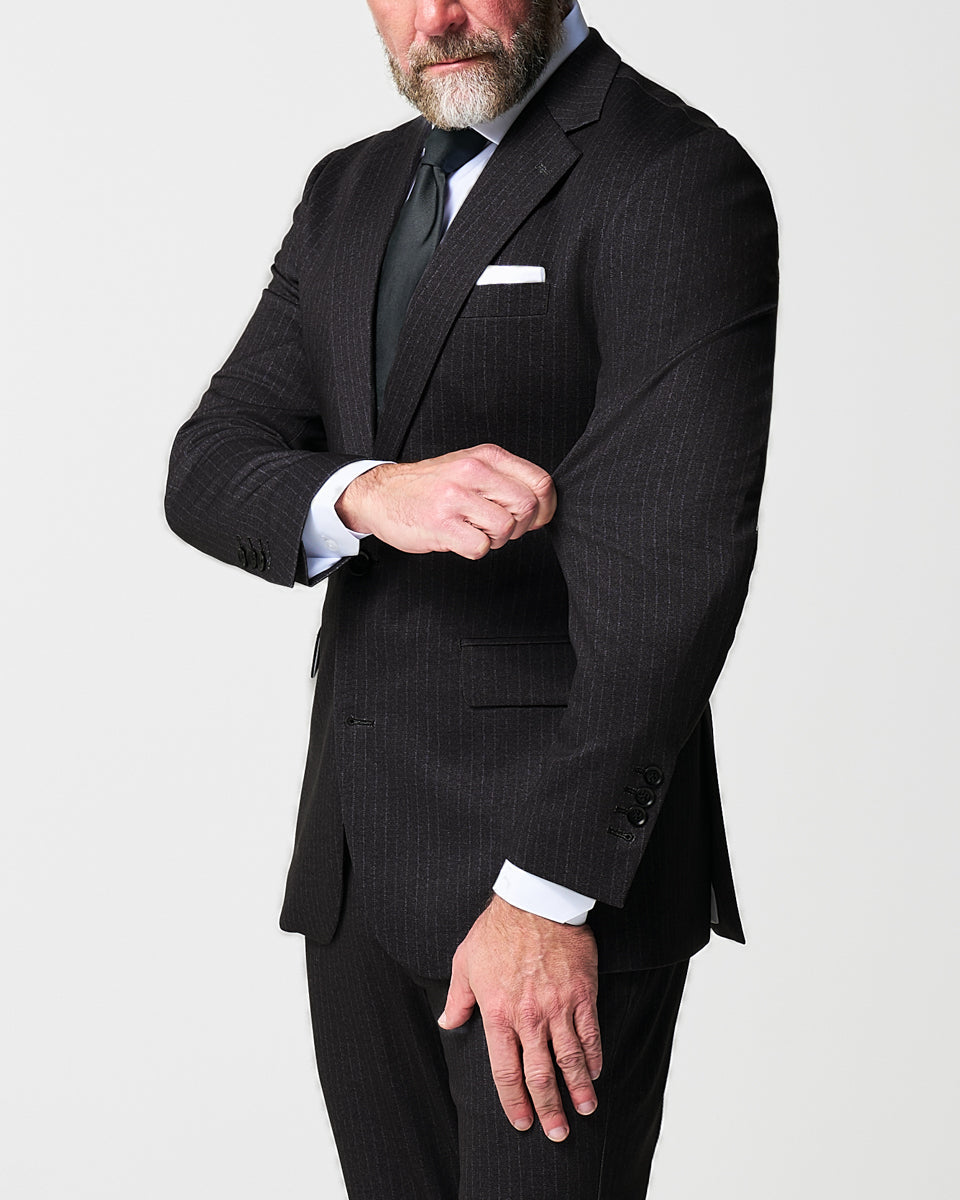 Athletic Fit Stretch Suit - Knit Charcoal Chalk Stripe | State & Liberty Suits