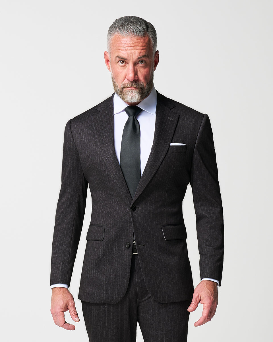 Athletic Fit Stretch Suit - Knit Charcoal Chalk Stripe | State & Liberty Suits