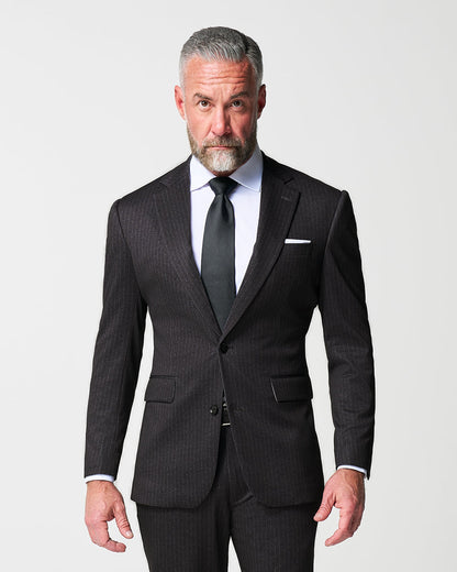 Athletic Fit Stretch Suit - Knit Charcoal Chalk Stripe | State & Liberty Suits