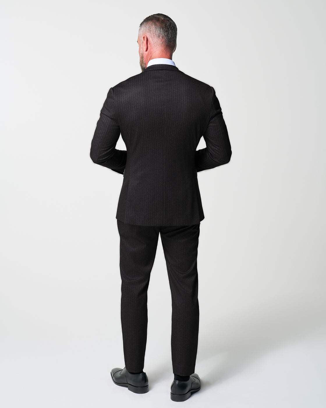 Athletic Fit Stretch Suit - Knit Charcoal Chalk Stripe | State & Liberty Suits