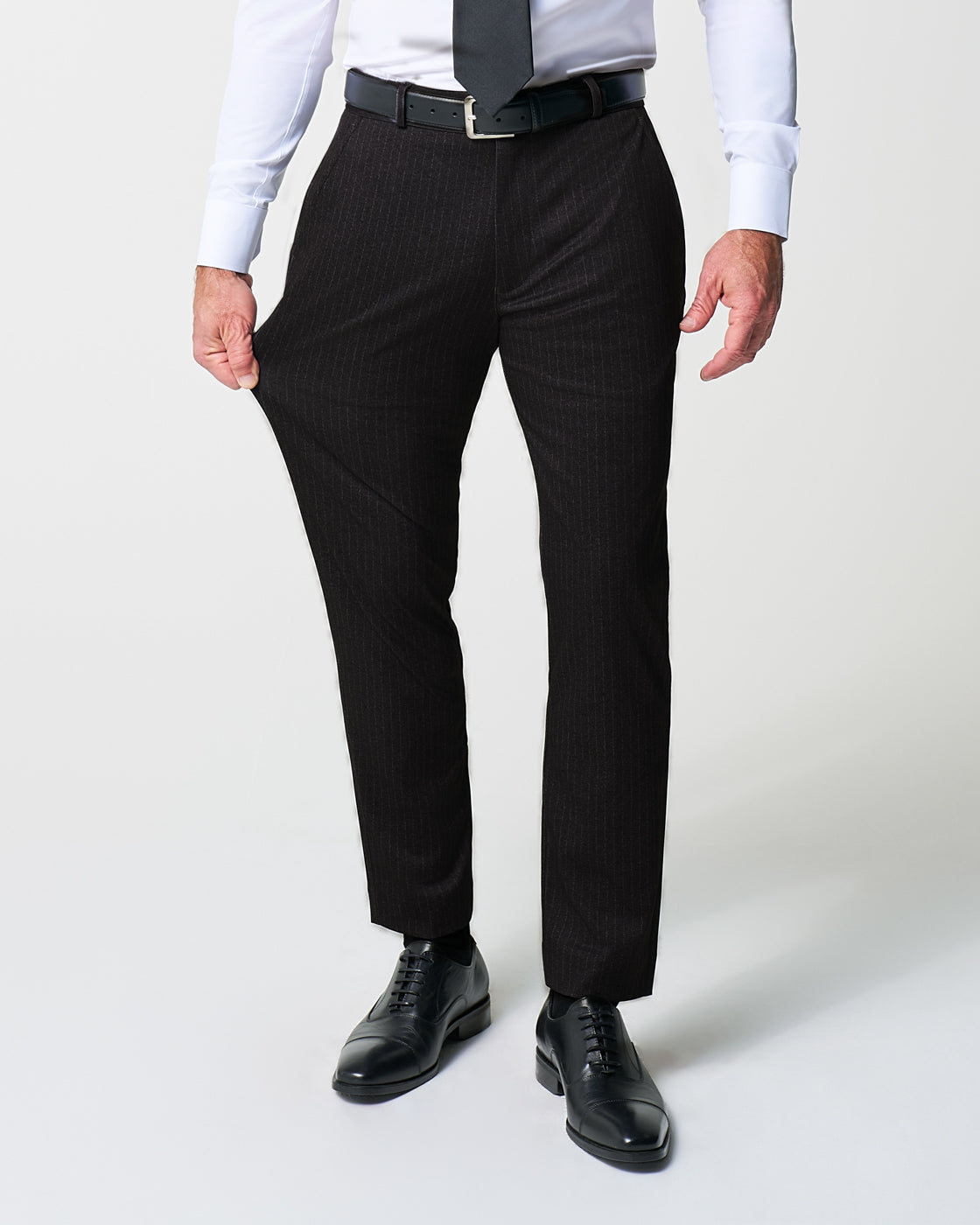 Athletic Fit Stretch Suit - Knit Charcoal Chalk Stripe | State & Liberty Suits