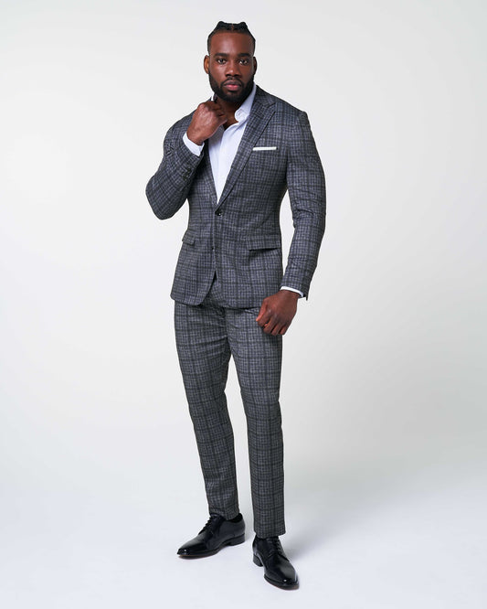Athletic Fit Stretch Suit - Iron Grey & Charcoal Plaid | State & Liberty Suits
