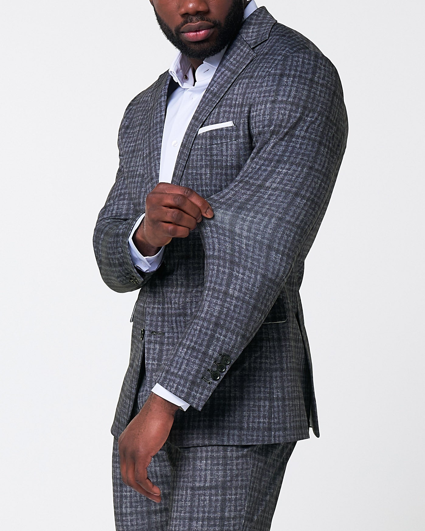 Athletic Fit Stretch Suit - Iron Grey & Charcoal Plaid | State & Liberty Suits