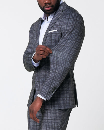 Athletic Fit Stretch Suit - Iron Grey & Charcoal Plaid | State & Liberty Suits