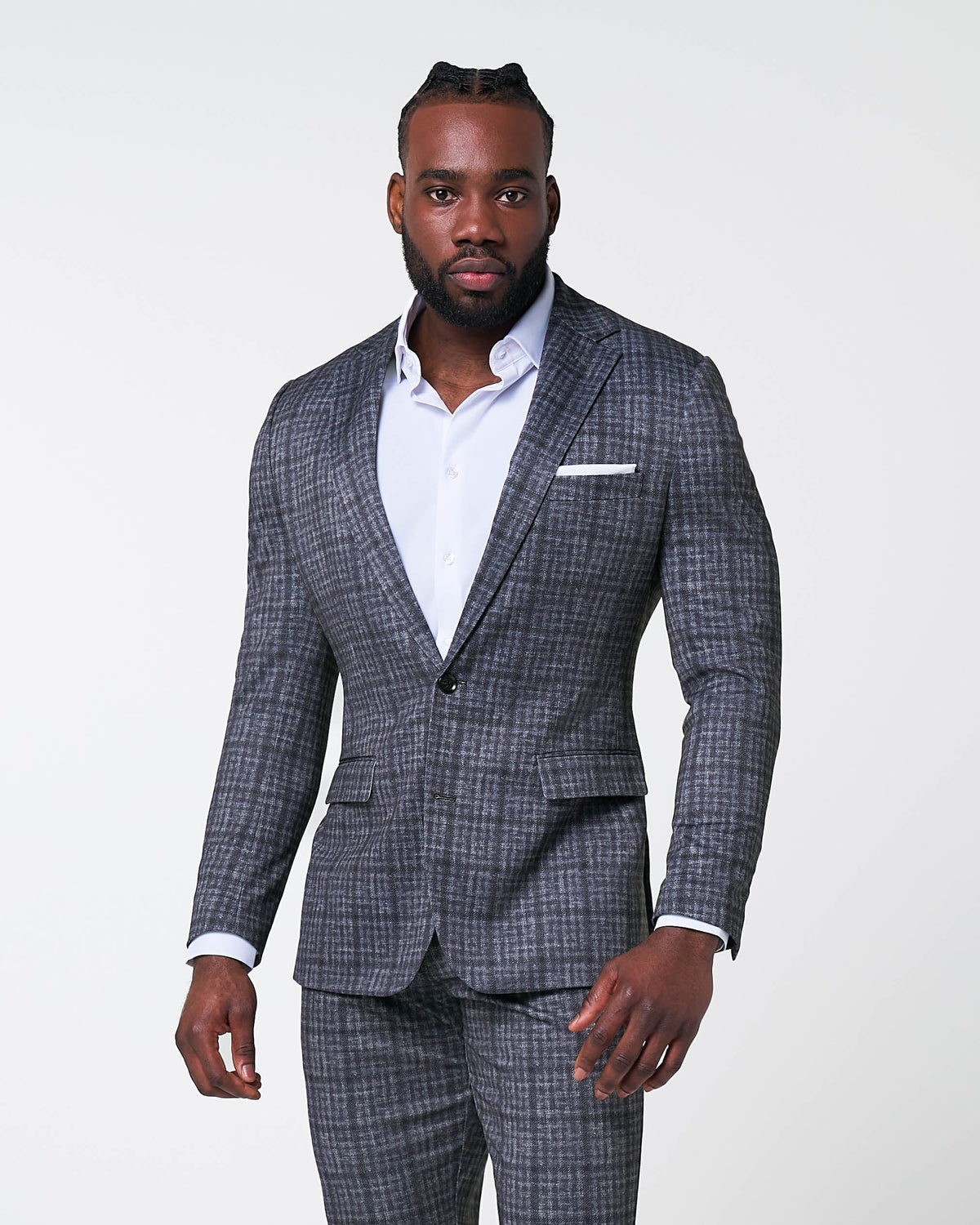 Athletic Fit Stretch Suit - Iron Grey & Charcoal Plaid | State & Liberty Suits