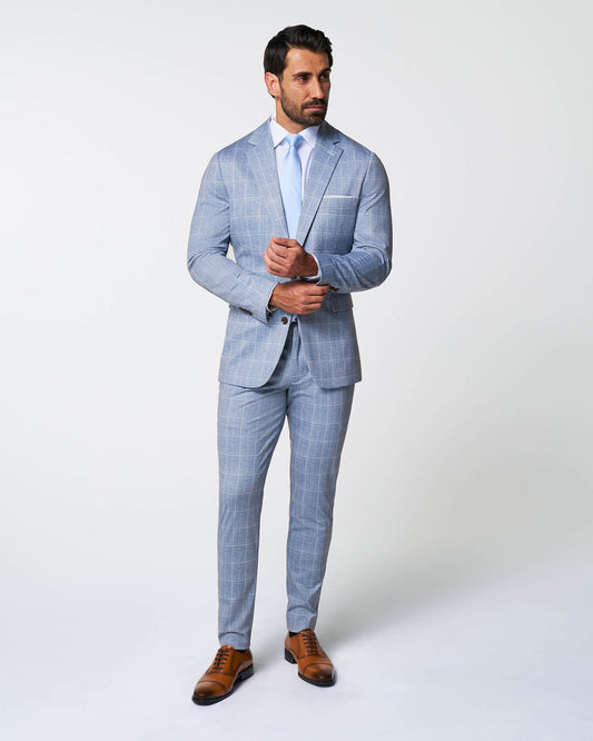 Athletic Fit Stretch Suit - Ice Light Blue Windowpane | State & Liberty Suits