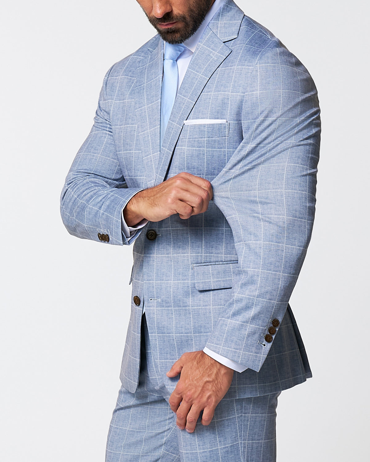 Athletic Fit Stretch Suit - Ice Light Blue Windowpane | State & Liberty Suits
