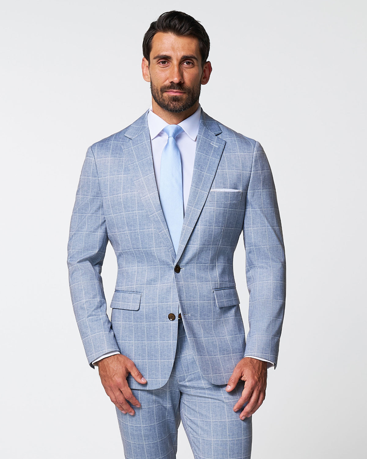 Athletic Fit Stretch Suit - Ice Light Blue Windowpane | State & Liberty Suits