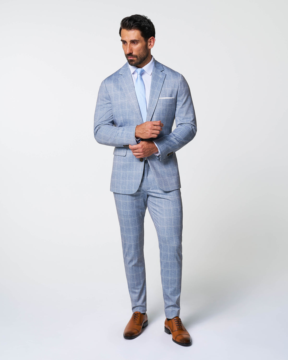 Athletic Fit Stretch Suit - Ice Light Blue Windowpane | State & Liberty Suits