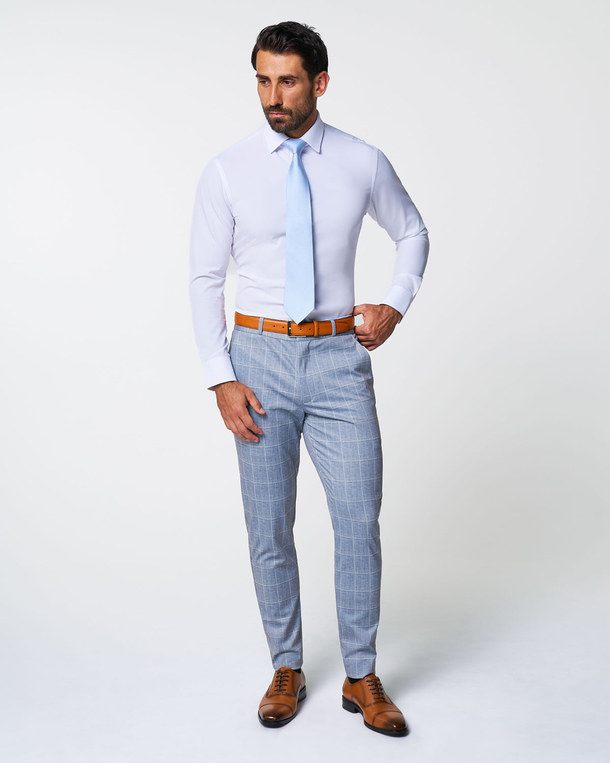 Athletic Fit Stretch Suit - Ice Light Blue Windowpane | State & Liberty Suits