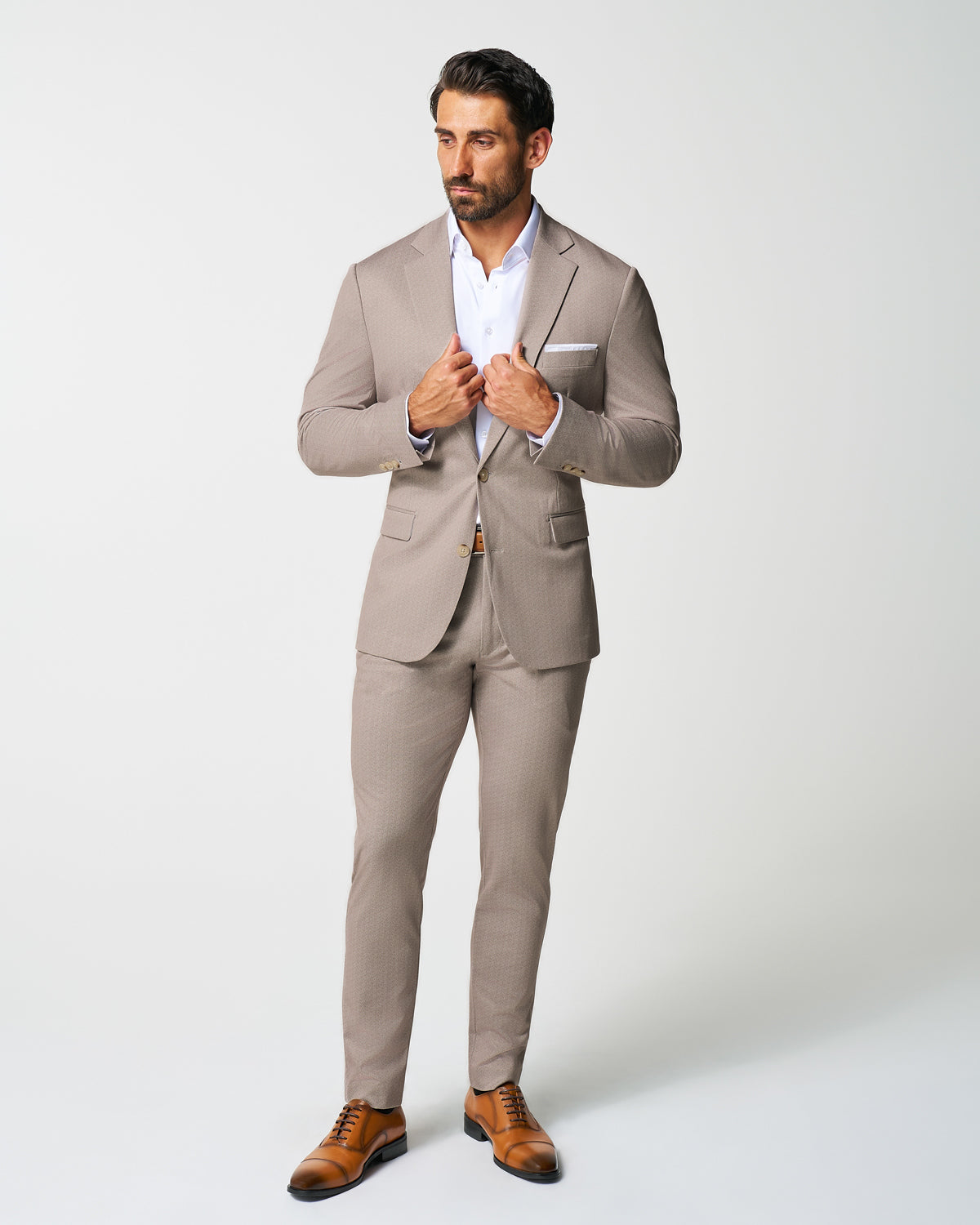 Athletic Fit Stretch Suit - Tan Herringbone | State & Liberty Suits