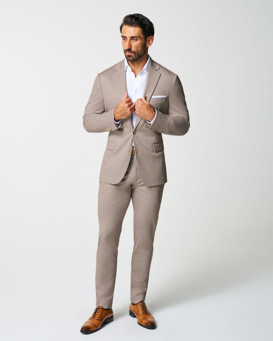 Athletic Fit Stretch Suit - Tan Herringbone | State & Liberty Suits